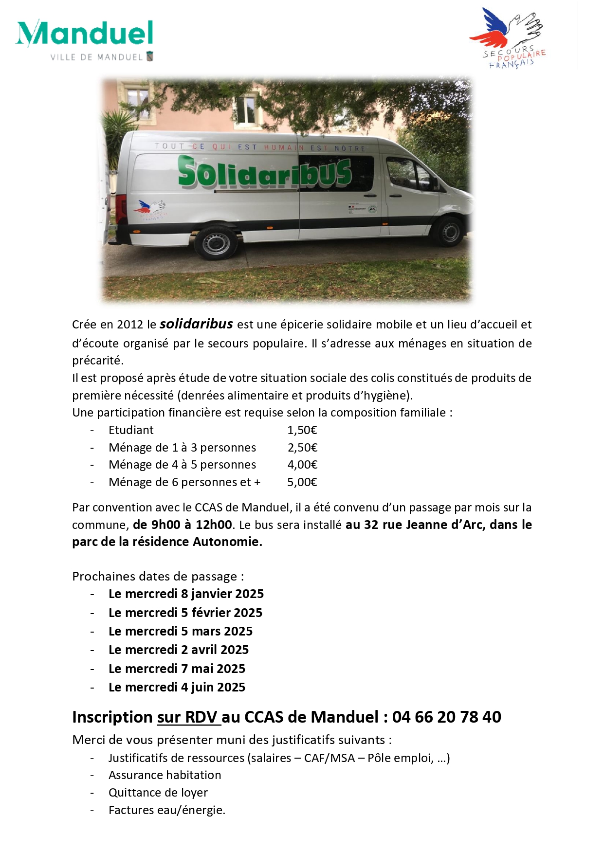 Epicerie solidaire mobile à Manduel 1er semestre 2025