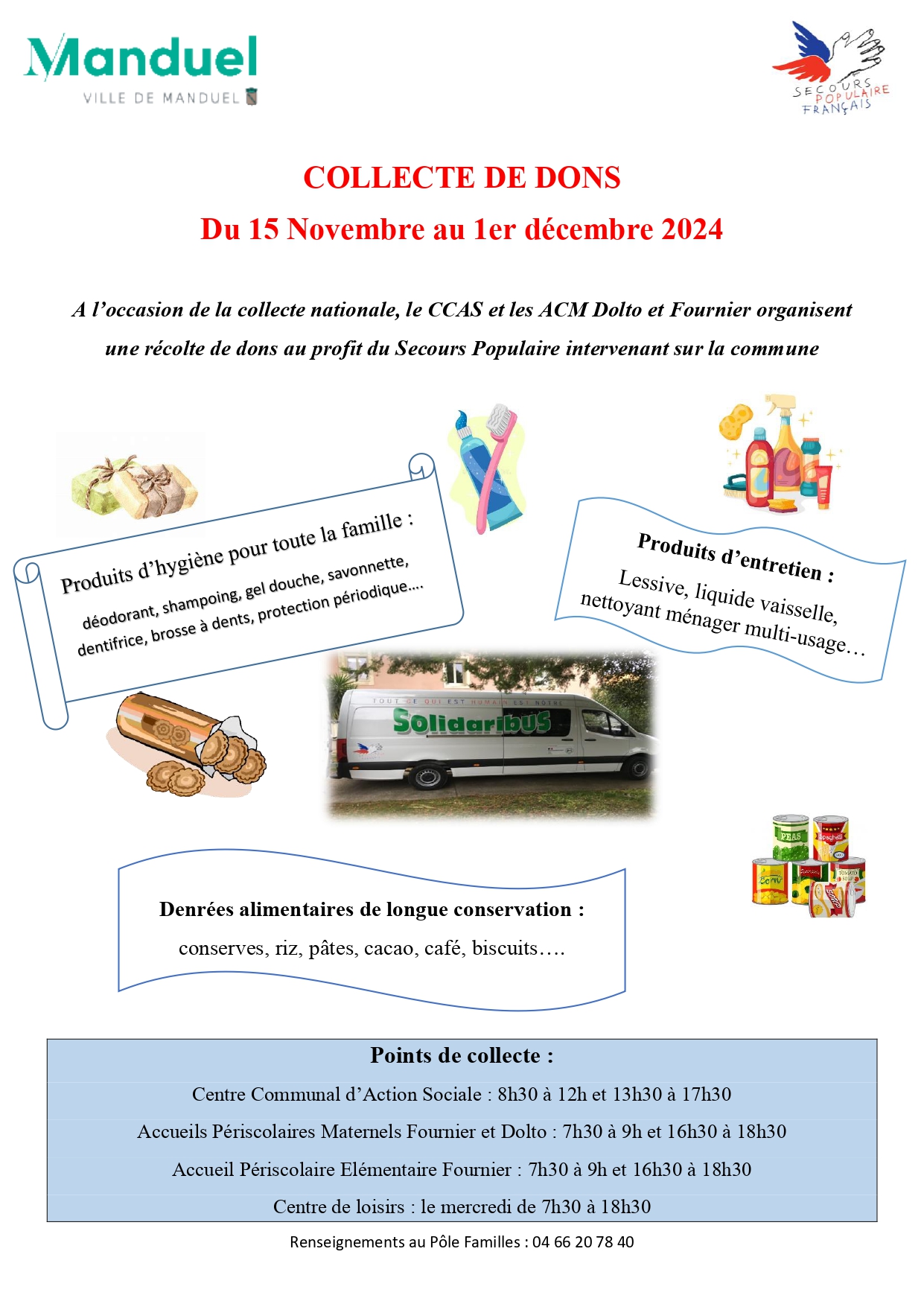 Affiche collecte de dons 15 11 au 1 12 2024 