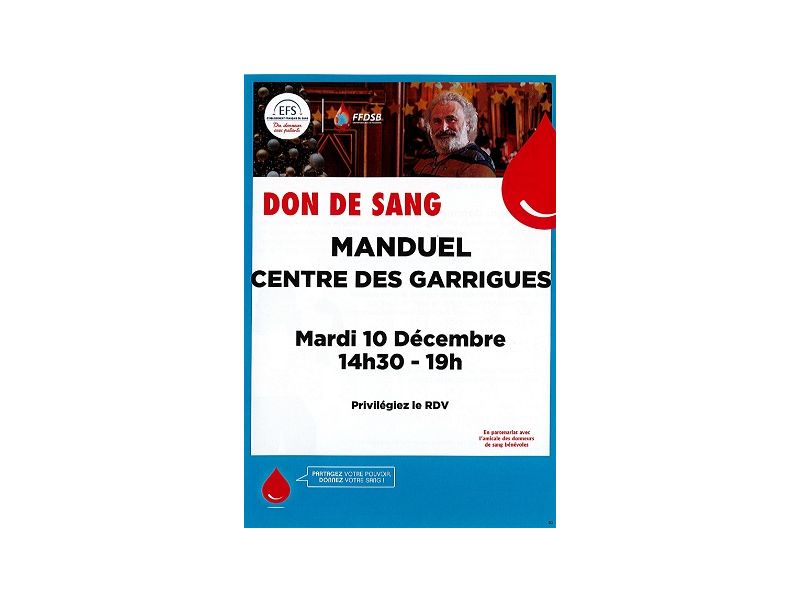 Don du sang Mardi 10 décembre 2024